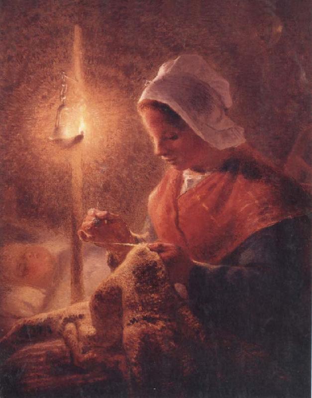 Jean Francois Millet Woman Sewing by Lamplight oil painting image